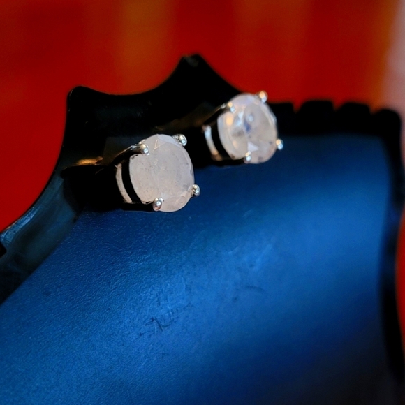 Moonstone Sterling Silver Stud Earrings - Picture 2 of 3